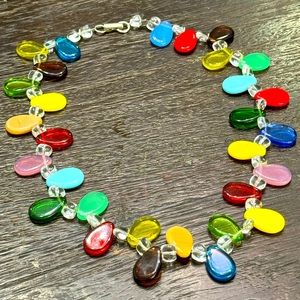 Vintage colorful rainbow glass necklace with BA Baulla silver clasp!